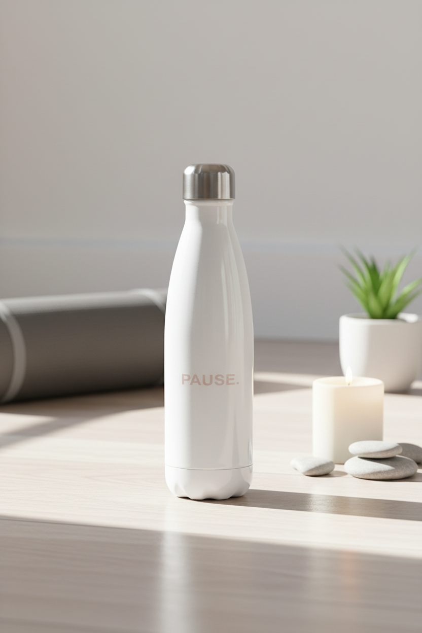 PAUSE water bottle pink in yoga studio lifestyle setting